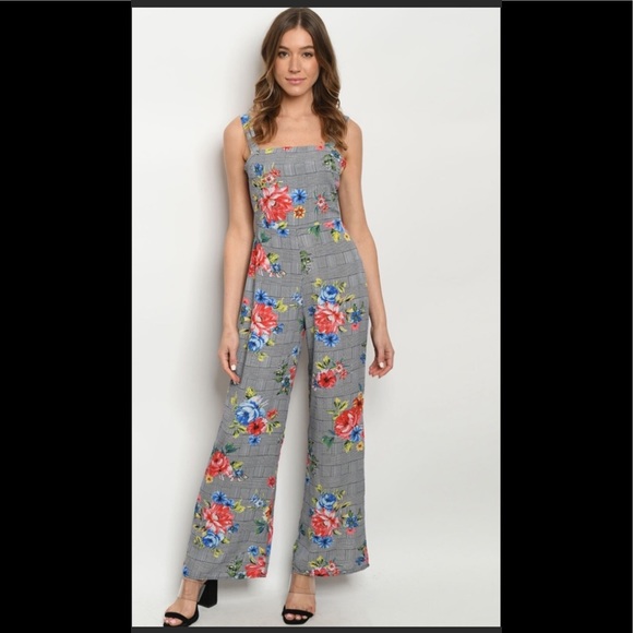 A’GACI Pants - Navy and Floral Jumpsuit Size Small New With Tags